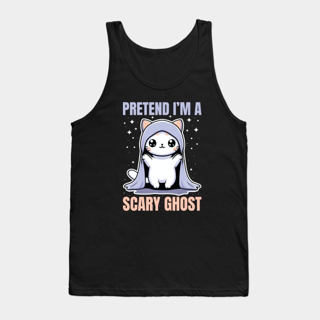 Pretend I'm A Scary Ghost Cute Kitty Cat Tank Top by JS Arts